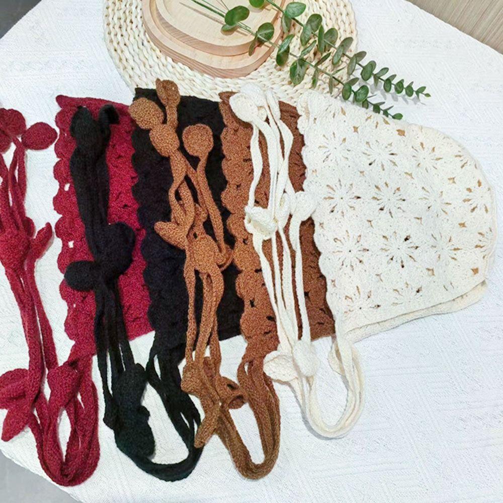 Bohemian Beret Cap Hand-knitted Knitted Hat Fashion Summer Flower Hat  for Women
