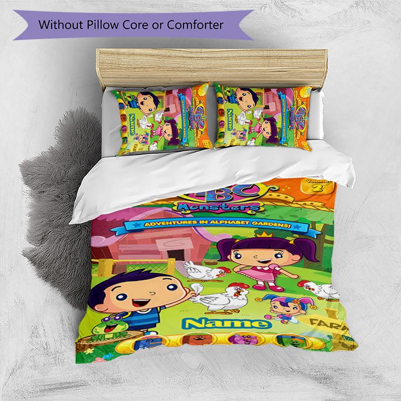 3pcs Custom Name ABC Monsters Bedding Set Duvet Cover Closure Includes 1 Duvet Cover & 2 Pillowcases for All Seasons Bedroom Decor
