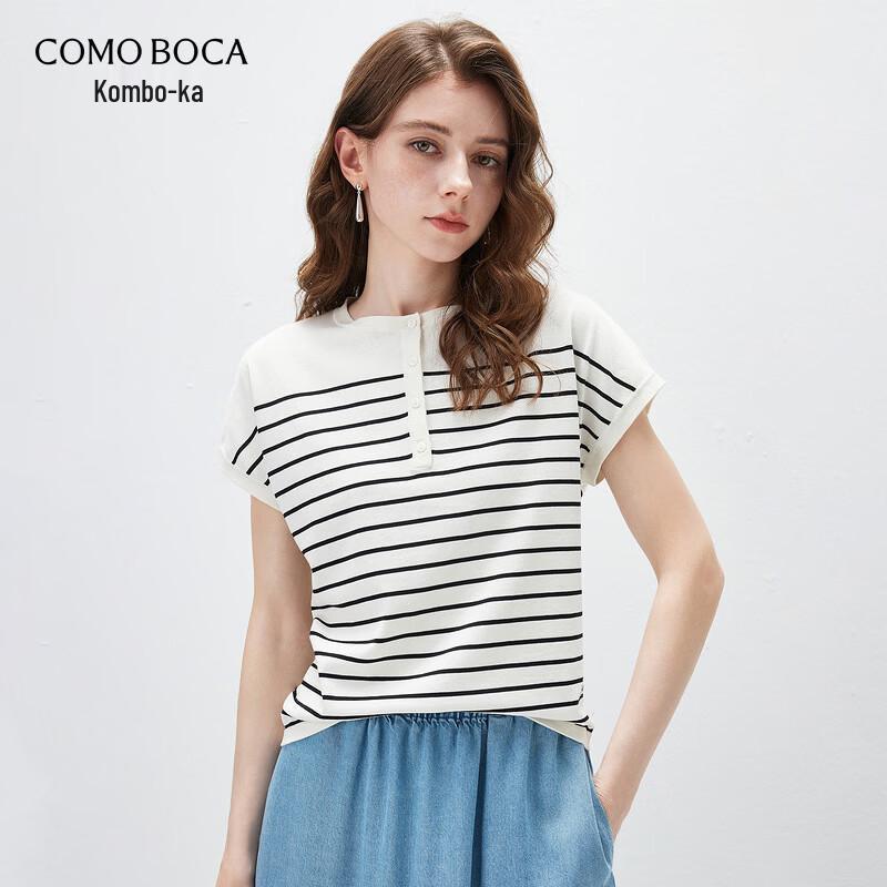 Komon Boca Women s 2026 S/S Silk Blend Striped Knit Short Sleeve T-Shirt M