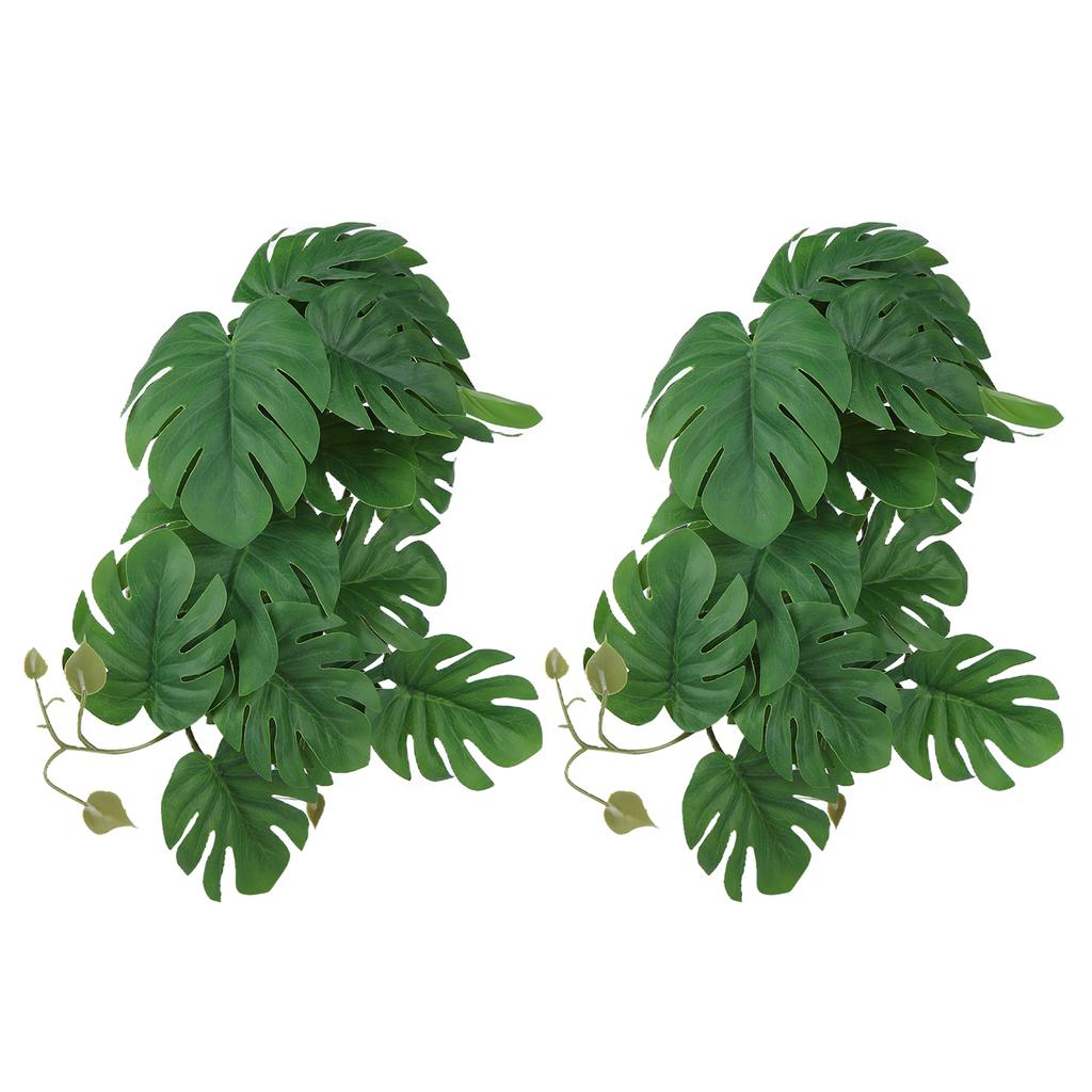 2PCS Artificial Water Plant Simulation Vine Lifelike Plastic Leaves Decoration with Suction Cup for Fish Tank