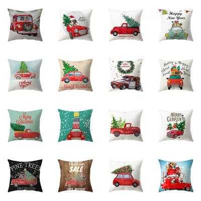 Christmas Atmosphere Truck Christmas Tree Print Pattern Cushion Cover Home Living Room Sofa Decoration Pillow Pillow Cover