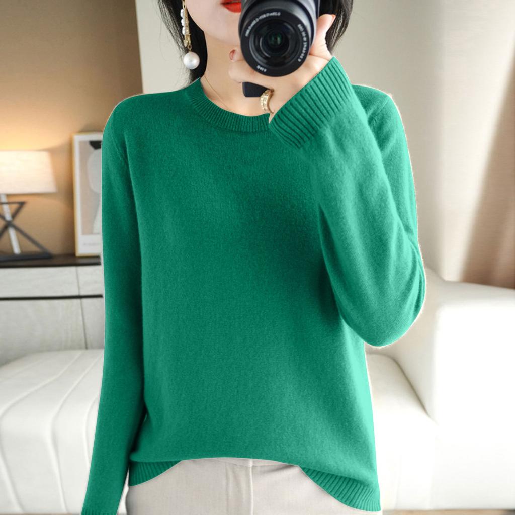 Dámský pletený svetr s dlouhým rukávem a kulatým výstřihem, volný tenký top