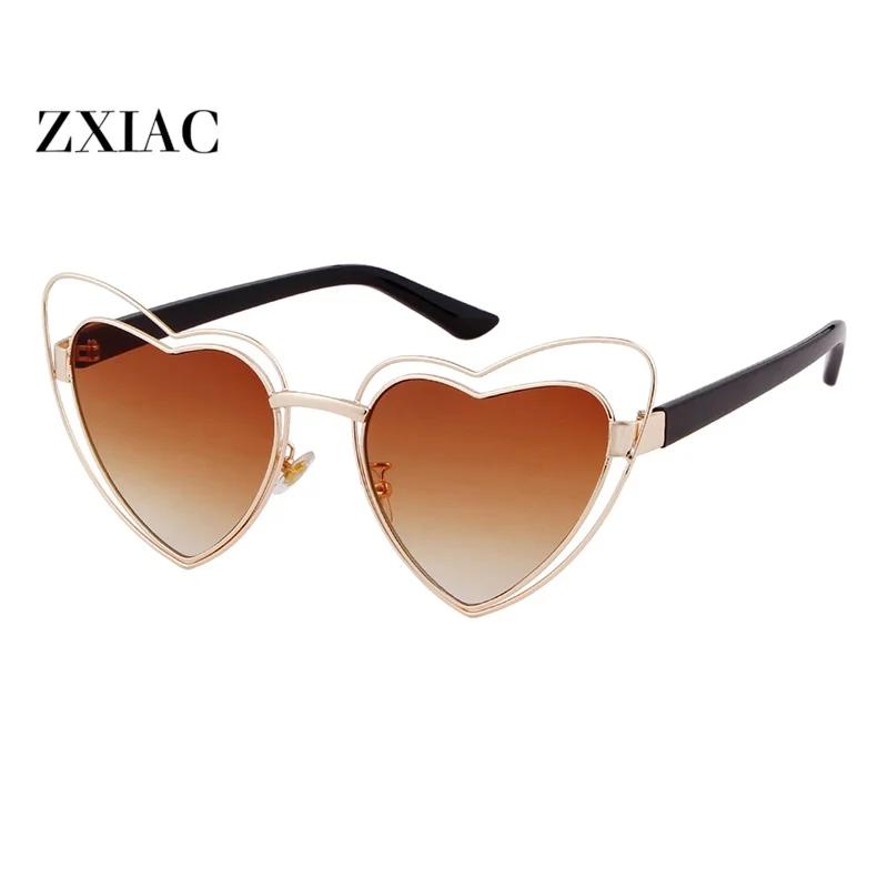 ZXIAC Fashion Love Shaped Frame Sunglasses Women Men Trend Double Peach Heart Metal  Sun Glasses Female Party Shades UV400 Music