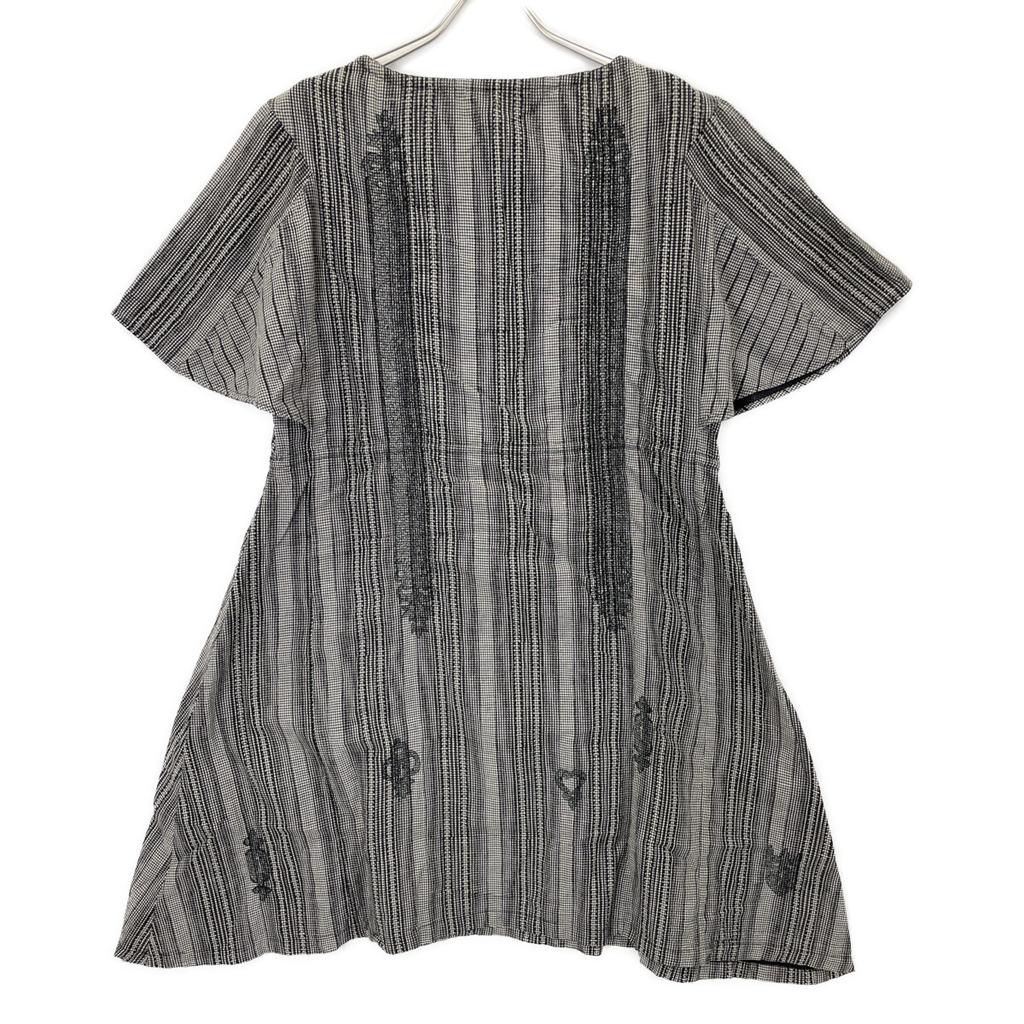 Haat Black x White Kingham Check Embroidered Short Sleeve Dress dress 2 Black x whiteUsed