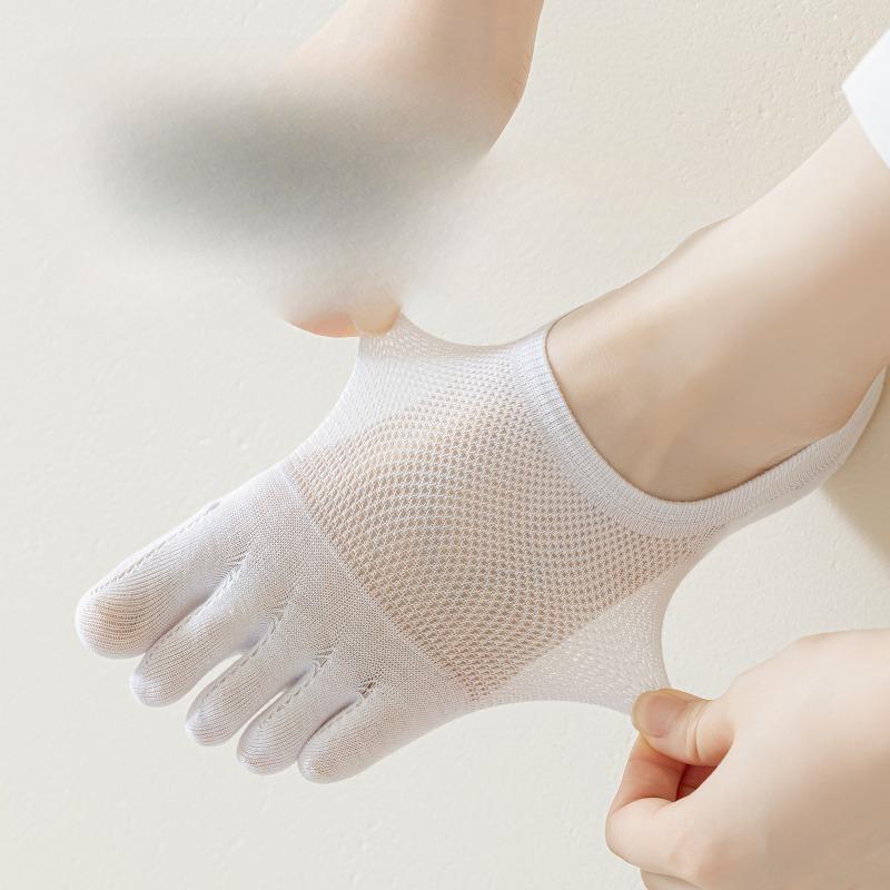 Women's Spring and Summer Thin Mesh Boat Socks, Antibacterial and Anti-infection Five-finger Socks, Boneless Invisible Cotton Socks
