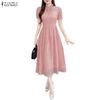 ZANZEA Women V-Neck Short Sleeve Casual Lace Dress
