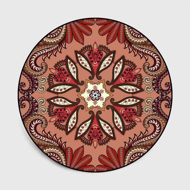 Ethnic Style Vintage Mandala Rug Round Rug Balcony Hanging Basket Living Room Decorative Floor Mat Anti -Slip Area Rug