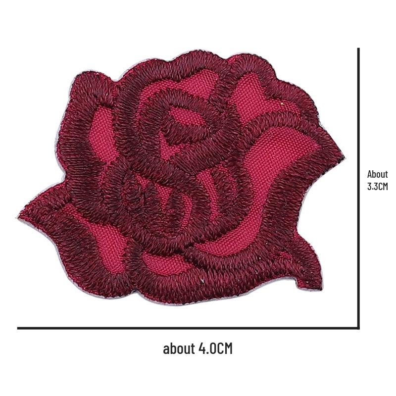 Self-Adhesive Small Embroidered Rose Patch - Fabric Jacket Label & Journal Decoration