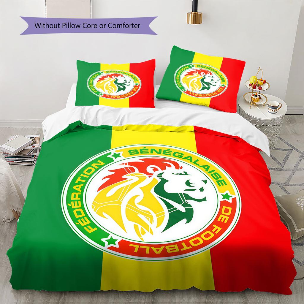 Senegal football Pattern Bedding Home Decoration Birthday Gift (1 * duvet cover + 2 * pillowcase, without core),fan merchandise.