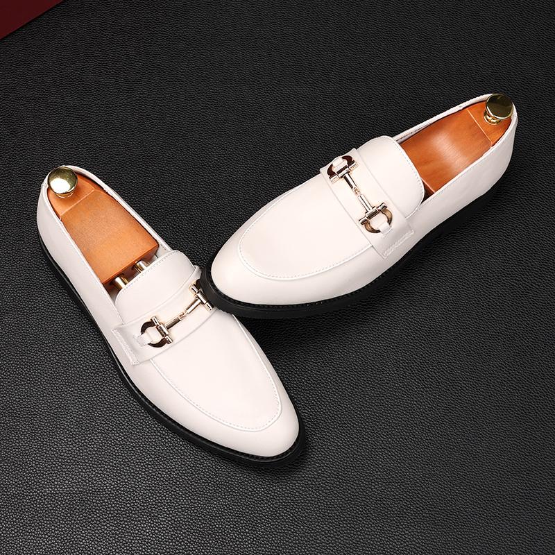 Fashion Fashion New Arrival Men White Black Metal Button Wedding Dress Shoes Male Casual Flats Loafers Homecoming Prom Zapatillas Hombre