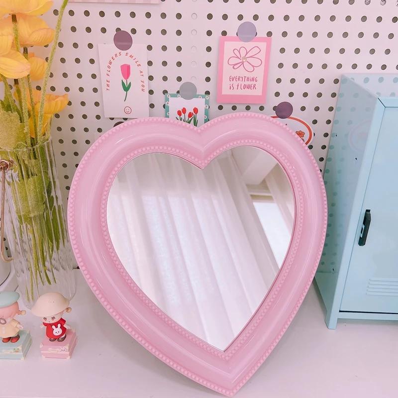Kawaii Heart Shape Decorative Mirror INS Style Vintage Mirror Wall-mounted Mirror for Girls Bedroom Decoration 2025 Wholesales