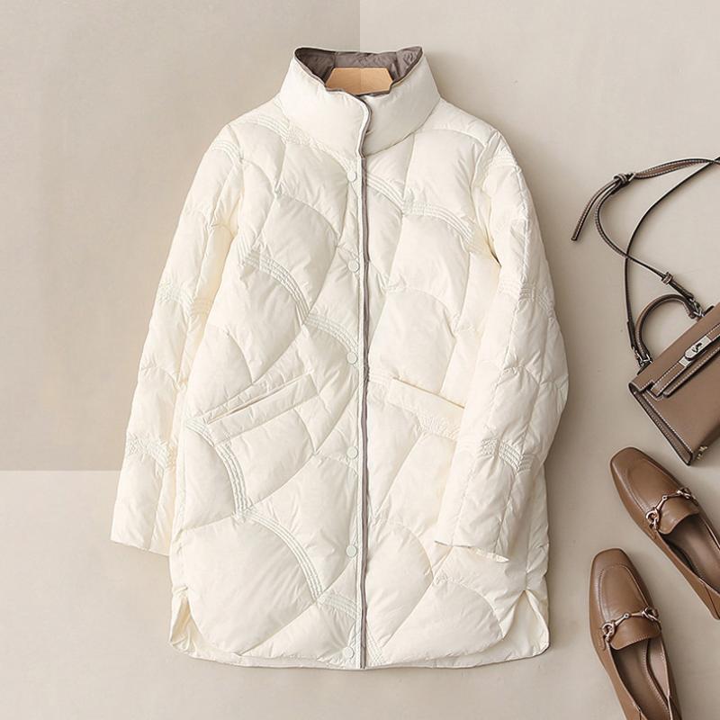 Winter Fashion Stand Collar X-Long Women Down Jackets Female Casual Loose Ultra Lightweigh White Duck Down Warm Coat
