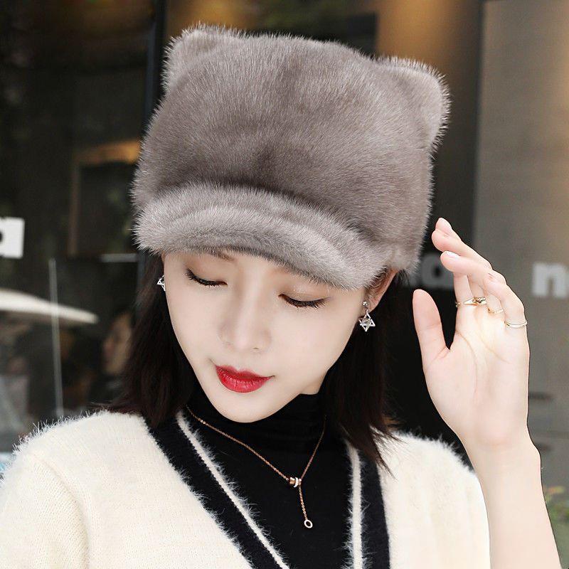Mink Hat Female Winter Mink Mink Fashion Whole Mink Cotton Hat Cat Ears Mink Fur Cap Imitation Mink Hat