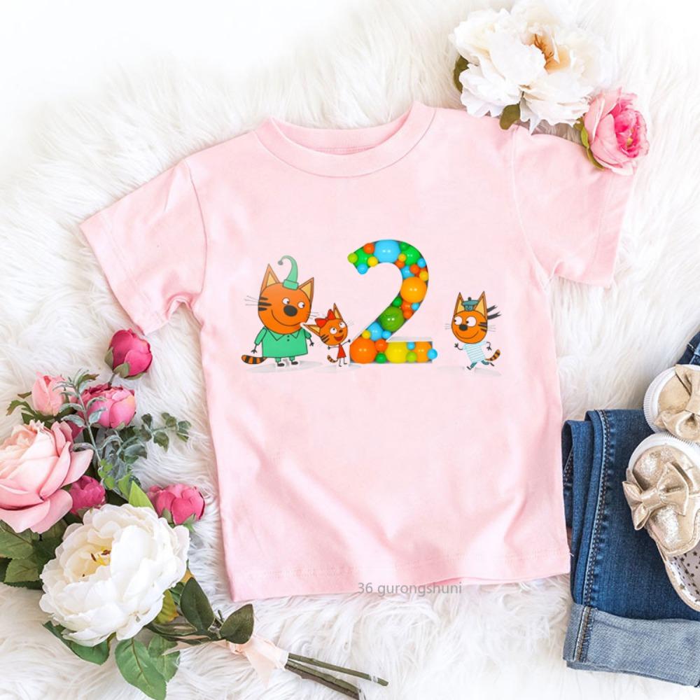 Tres Gatitos Dibujos Animados Ropa para Niños Camiseta para Niñas/Niños Linda Harajuku Camiseta Infantil Tops Verano Camiseta Casual Ropa para Niños Pequeños