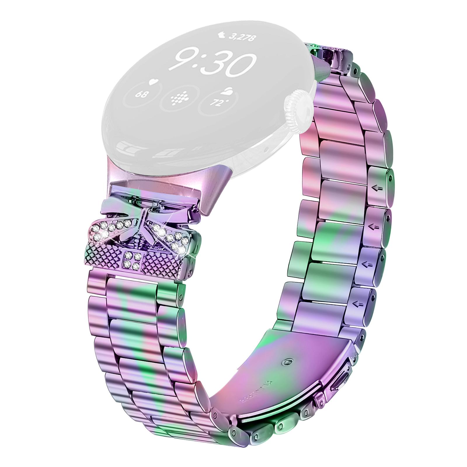 

Replacement Strap for Google Pixel Watch 2/Watch Butterfly Rhinestones Decor Metal Watch Band D