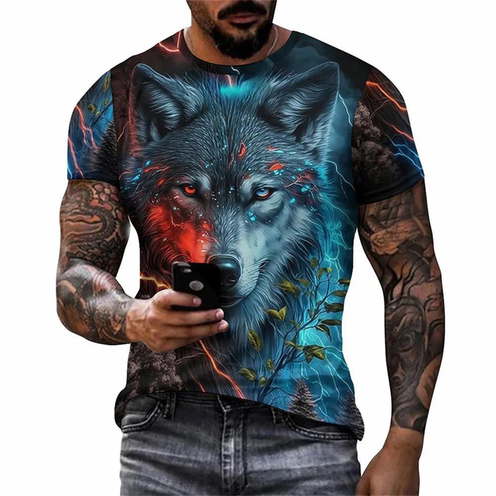 Personalized Graffiti Wolf Pattern 3D Printed Men's Round Neck Short Sleeved T-shirt