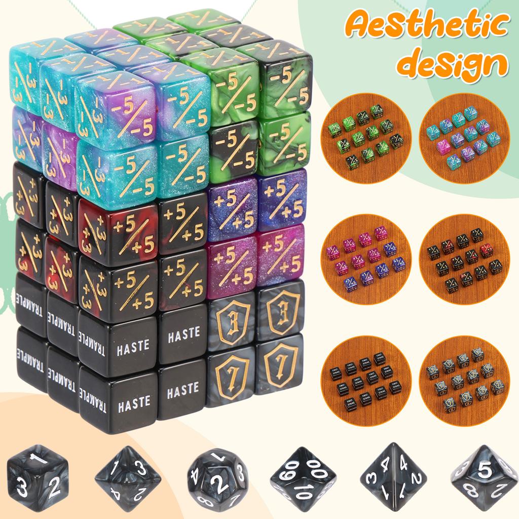 56/78 Stück Zählerwürfel Set Acryl Plus und Minus Würfel Set Schlüsselwort Zähler Spielsteine Tragbares Kartenspiel Zubehör für Party Zuhause