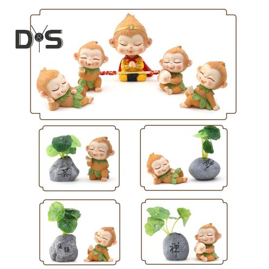 Cartoon Monkey King Figurine Sitting Sleeping Monkey Statue Great Sages Equalling Heaven Sculpture Home Office Car Dashboard Decoration Ornament