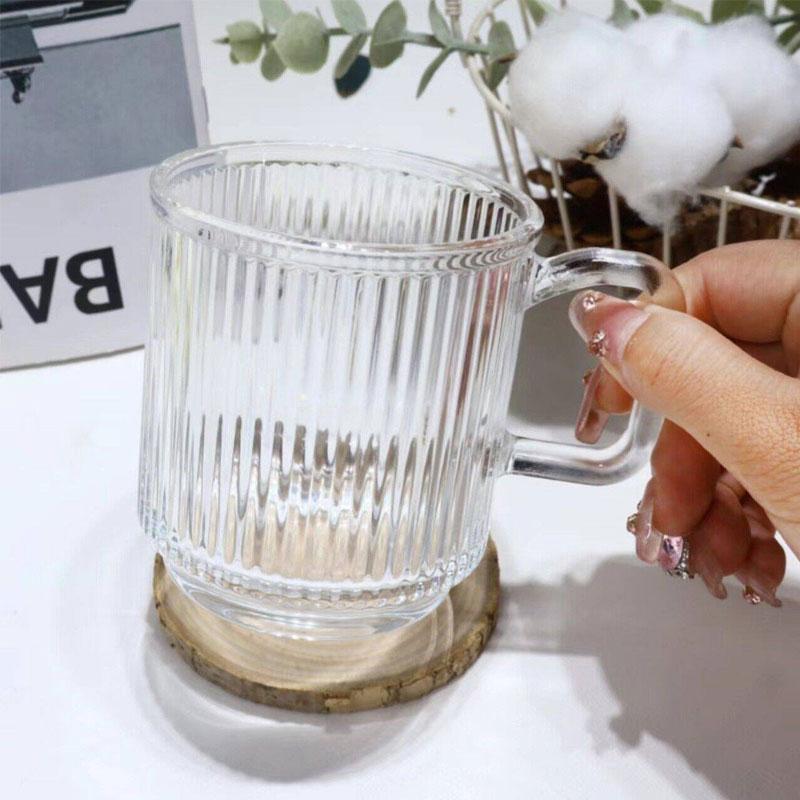 320ml/350ml Transparent Glass Handle Cups Vertical-patterned Cups Diamond Cups Two Exquisite Cups  Camping Equipment  Outdoor