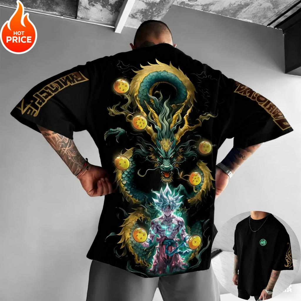 Dragon Ball Stampa di Goku Dall'Anime per Uomo Come Super Saiyan Stile Harajuku Retro Estivo Ampia Vestibilità per