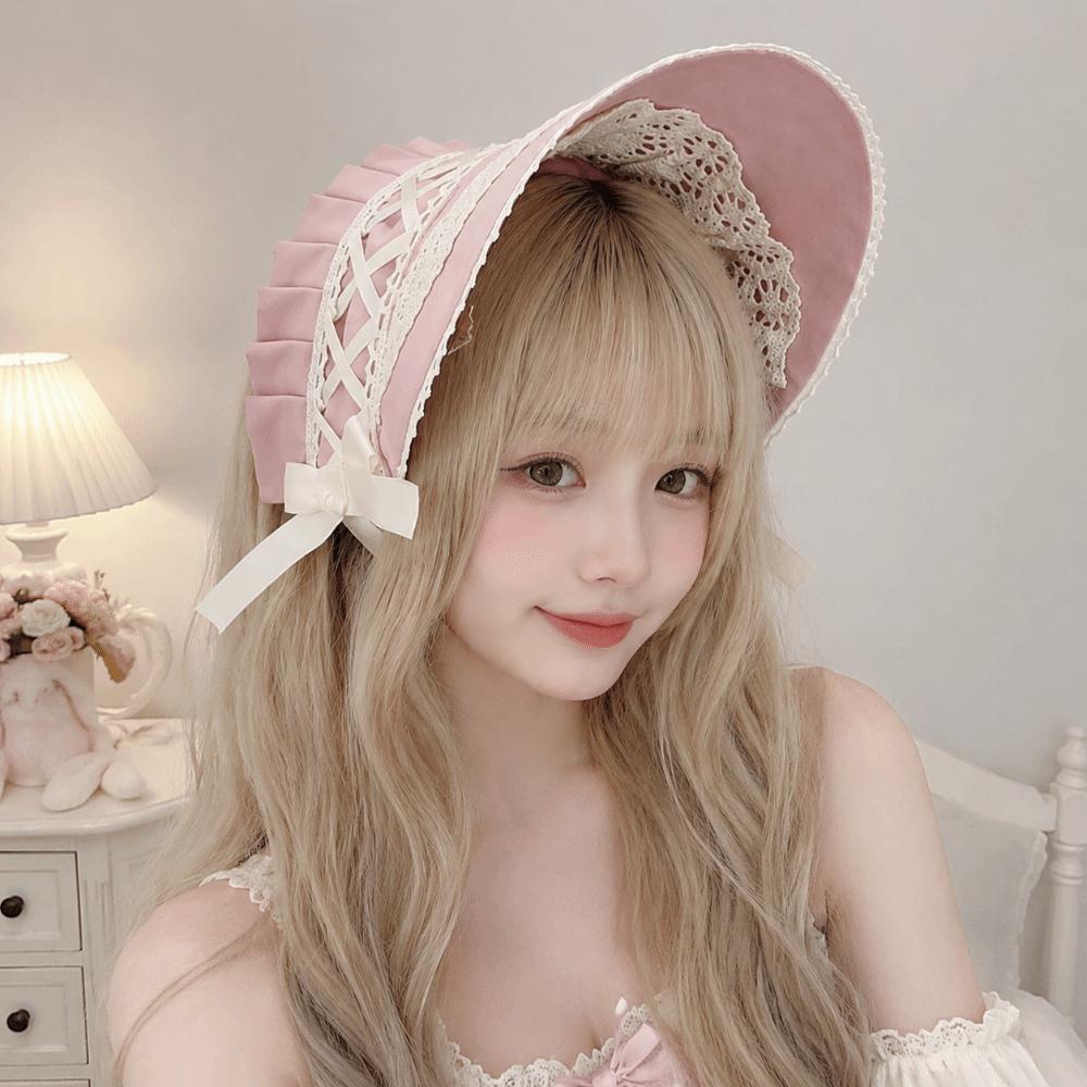 Ruffle Lolita Bonnet Cap Pastorale Style Lace Hat Victorian Headpiece Halloween Costume