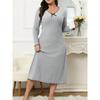 Women's casual long dress with long sleeves V-neck solid color wood earrings plus size dress