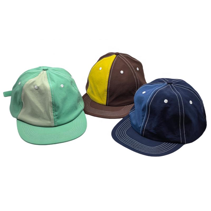 Factory Custom Quick Drying Unstructured Snapback Dad Cap Flat Brim 6 Panel Contrast Color Breathable Waterproof 100% Polyester