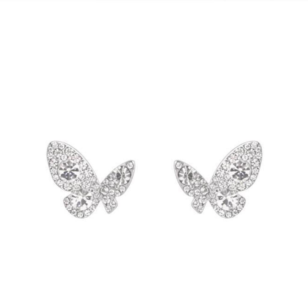 Korean Version Full of Diamonds Light Luxury Butterfly Stud Earrings Temperament Celebrity Earrings Niche Design Sense High-grade Cold Wind Earrings