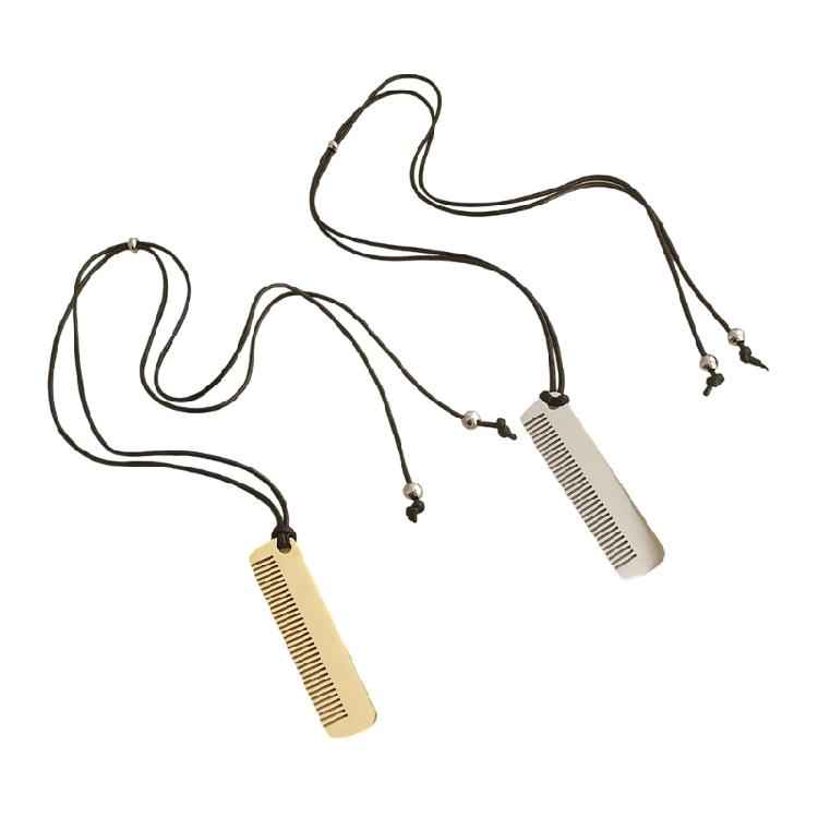 Unique Alloy Comb Pendant Necklace Accessory Adjustable PU Leather Rope Long Sweater Chain Stylish Neckchain Accessories