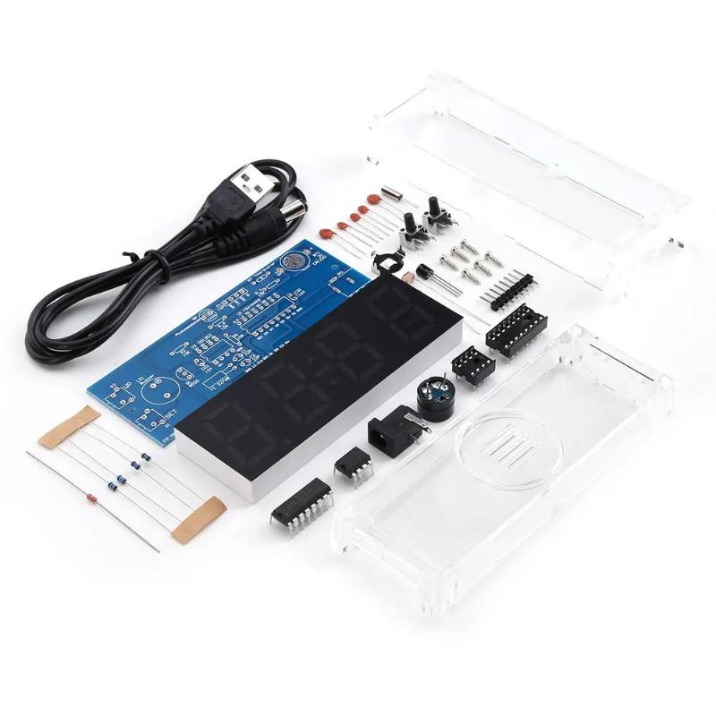 DIY MCU Electronic Clock LED Kit Light Control Temperature Thermometer Function for Desktop Bedroom Night Stand Decor