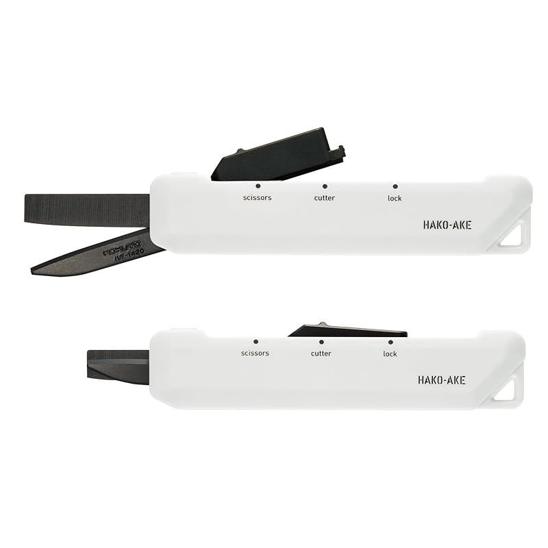 Kokuyo AM-Hasa-T420W 2-Way Hakoake Scissors with Titanium Blade, White