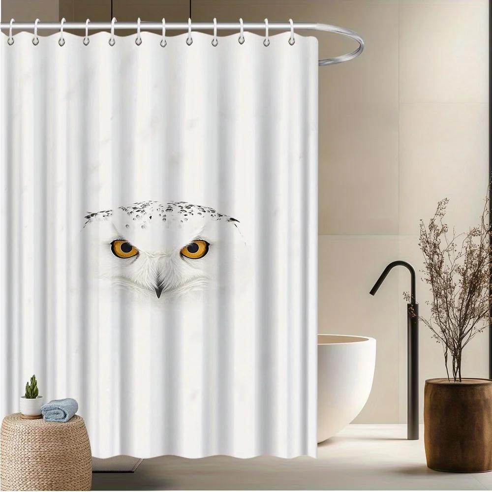 

Snowy Owl Shower Curtain, White Owl with Yellow Eyes, Fade-Resistant Polyester,Machine Washable, Modern Bath Decor W90XH180cm