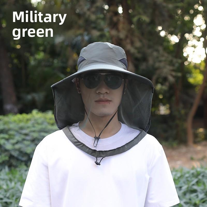 

Mesh face mask mosquito-proof hat, sun protection hat, face covering for men and women, summer outdoor large brim UV protection for fishing and армія зелений колір
