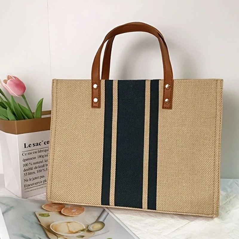 Koreanische Damen-Aktentasche aus gestreiftem Canvas: Minimalistisch, Geräumig, Einseitige Umhängetasche für Berufspendler.