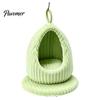 Detachable Bird Bed Hanging Parrot Nest Bed, Winter Striped Plush Water Drop Shape Warm Hideaway Cozy Cave with Removable Cushion, Cage Hammock