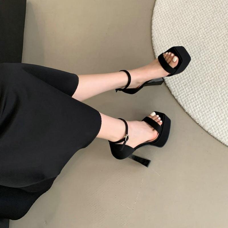 15 cm Fad Square Toe Damen Dicke Ferse High Heels Dicksohlige Europäisch Amerikanisch Offene Zehe Schnallenriemen Damen Super High Heels tacones