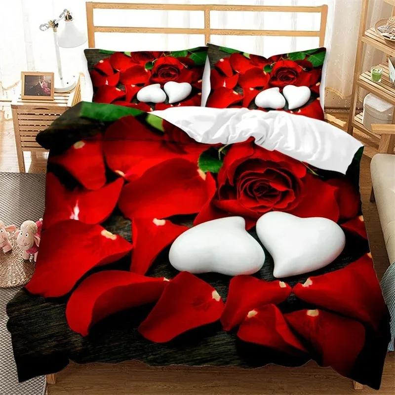 Rose Floral Duvet Cover Twin Queen Romantic Flower Bedding Set For Girls Women Valentine'S Day Gift Microfiber Comforter Cover