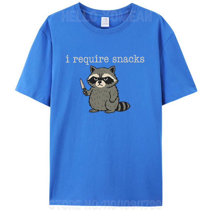 Funny Humor I Require Snacks Raccoon With Knife Meme Women Men's Cotton T-Shirt Tee Shirts Tops
