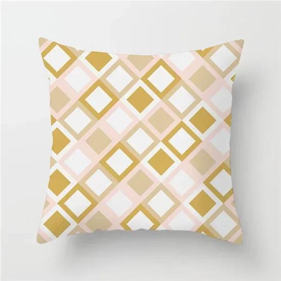 Geometric Cushion Covers Yellow Plaid Stripes Print Pillow Case For Home Chair Sofa Decoration Pillowcases 45cm*45cm