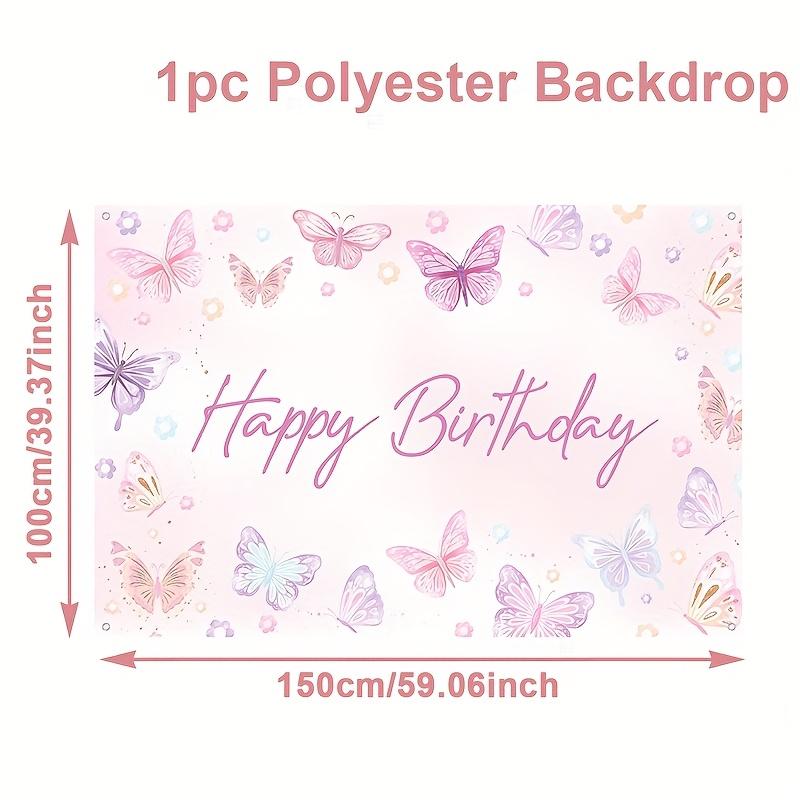 One Butterfly Birthday Banner Background Fabric Polyester Powder Purple Butterfly-themed Party Decoration.