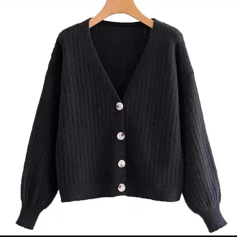Autumn Winter Fashion V Neck Cardigan Women Sweater New Elegant Loose Retro Knitted Jacket Versatile Solid Casual Office Gentle Simple Coats Clothing
