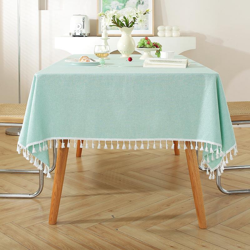 Solid Color Tassel Cotton And Linen Tablecloth Simple High-End Coffee Table Decoration Rectangular Dining Table Cloth
