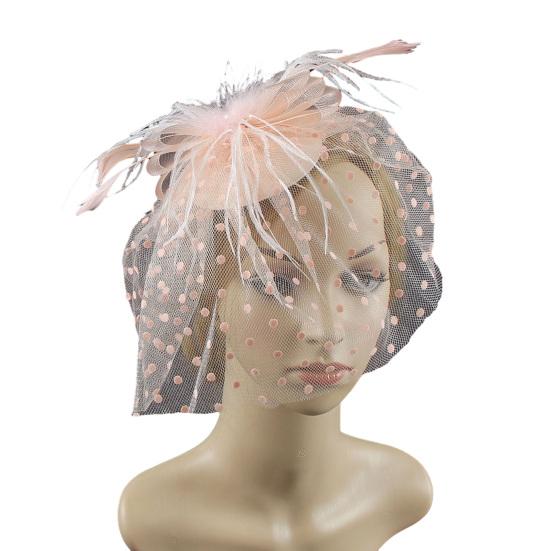 

Ретро-Чародейная шляпа для женщин, сетчатый головной убор в горошек с искусственными перьями, свадебные аксессуары для волос невесты шампанского