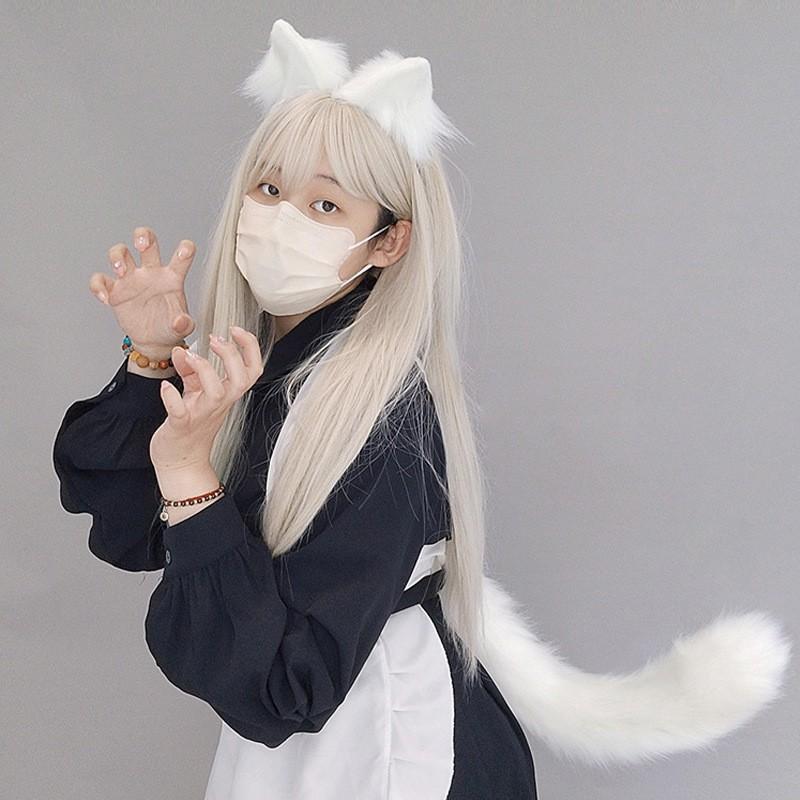 Set Banda de Păr cu Urechi de Pisică și Coadă Handmade Costum Cosplay Petrecere Halloween Convenție Anime