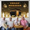 Umrah Mubarak Banner, 59×35 Inch Large Photo Booth Ramadan Mubarak Banner, Hajj Kaaba Background Ramadan Decorations for Home lslamic Muslim Eid