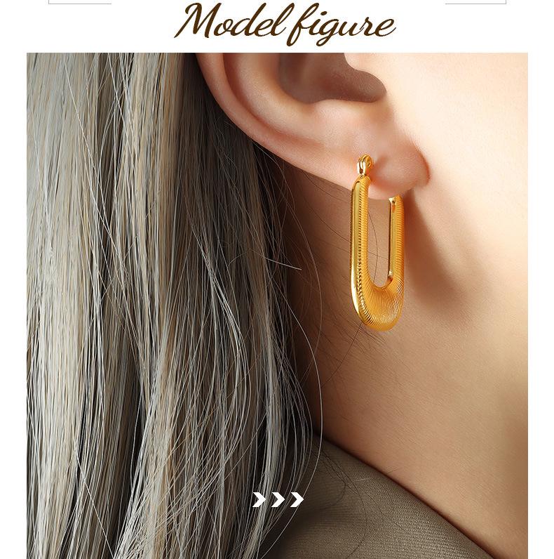 18k Gold Titanium Steel Geometric Rectangle Hoop Earrings