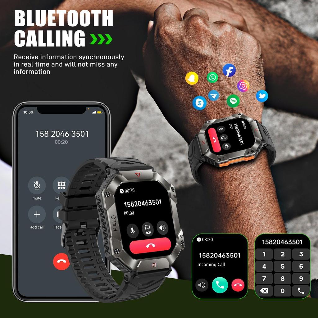 KR80 Smartwatch with Heart Rate Monitor, Bluetooth Calling, Compass & Sports Features