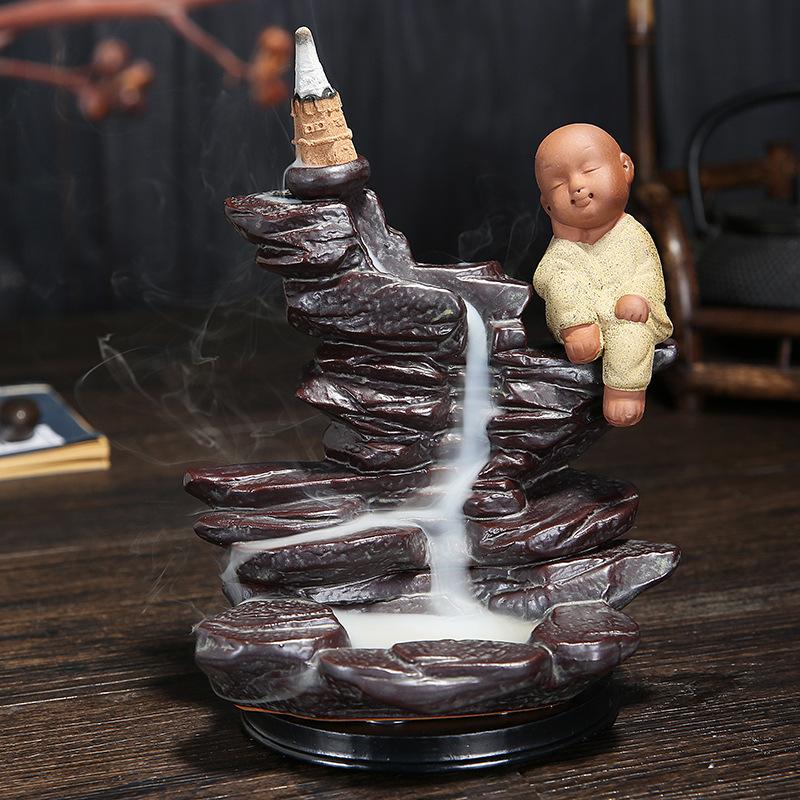 

Ceramic Buddha Handicraft Smoke Backflow Cone Censer Holder Incense Burner Gift Incense Burners calm nerves Fresh air Home Decor білий