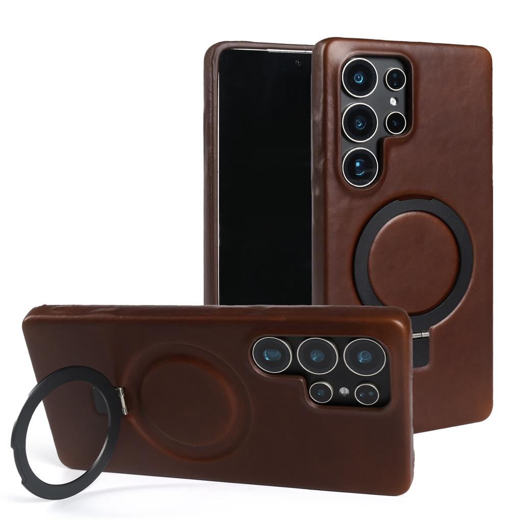 Custodia di Lusso con Anello Magnetico in Vera Pelle per Samsung Galaxy S25 Ultra S24 S25edg S23 S22 S21 S20 S23 Supporto a Staffa Custodie per Telefono