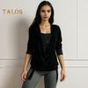 Women Velvet Tops Swing Collar Long Sleeve Drawstring Hem Shirring Pullover Tops Solid Color Sequins Stitching Blouse